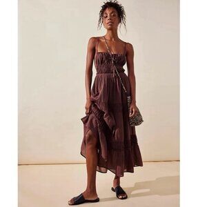 Free People Taking Sides Maxi Dress in Chocolate